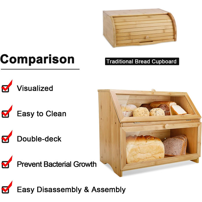 Leader Accessories Бамбуковий хлібний ящик з 2 ярусами, 39x25x32 см