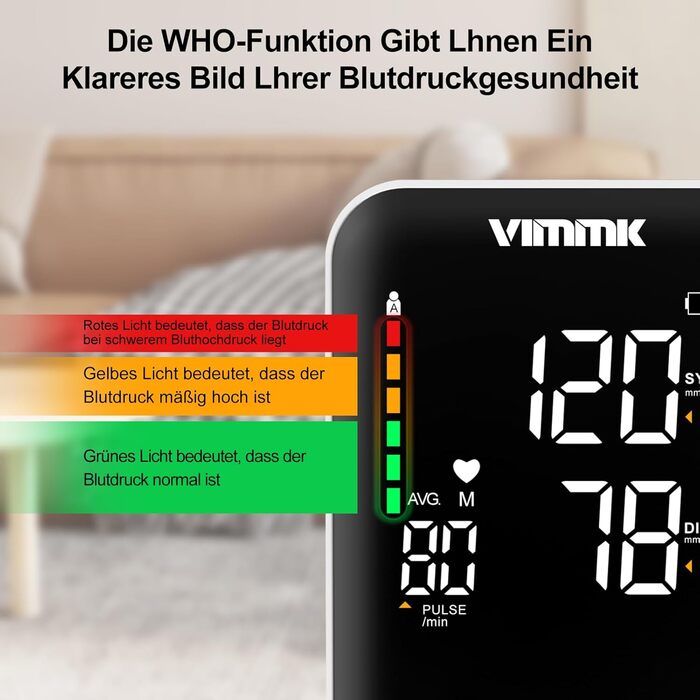 Тонометр Vimmk на плече, цифровий, для вимірювання артеріального тиску, LED-дисплей, виявлення аритмії та вимірювання пульсу, пам'ять на 2x120 показників, манжета 22-40 см, чорний