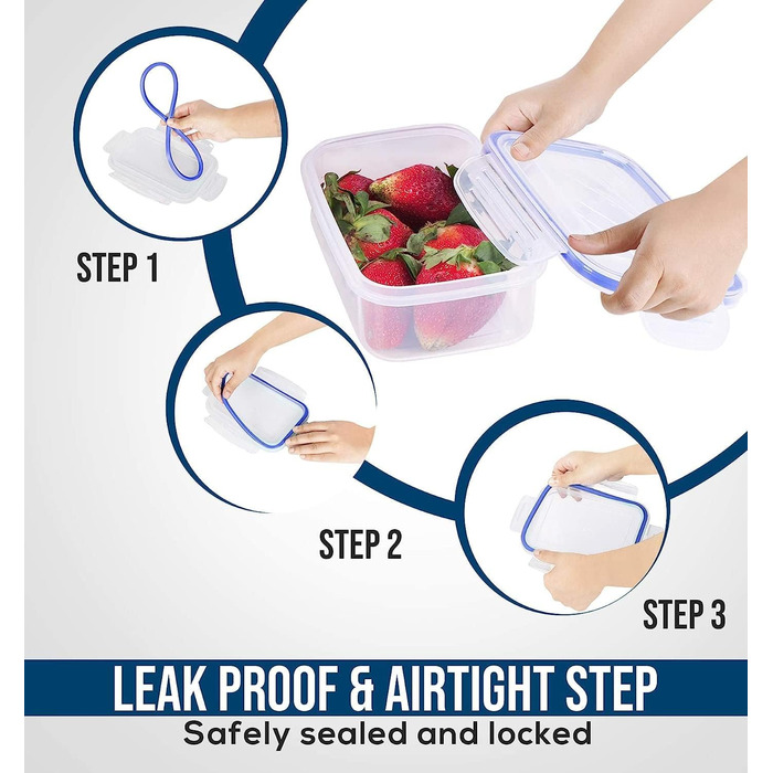 Набори контейнерів KICHLY 24шт з кришкою: 12 контейнерів, 12 кришок. Контейнери для зберігання їжі, ланч-бокси, контейнери для заморожування, BPA-Free. Органайзер для кухні (блакитний, набір 12 шт.)