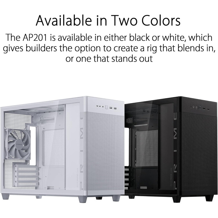 Корпус ASUS Prime AP201 MicroATX чорний (33 літри, підтримка 280/360 мм кулерів, відеокарти до 338 мм, ATX блок живлення)