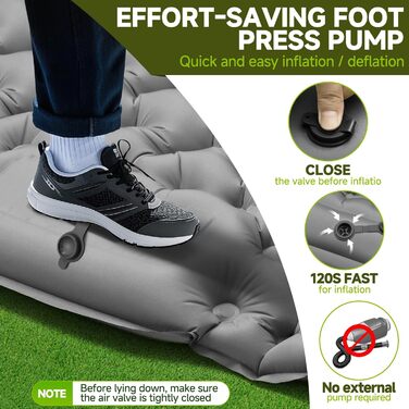 Каремат для кемпінгу Isomatte 9 см, 200x68 см - надувний матрац з подушкою, водонепроникний, для туризму, пляжу, намету (сірий)