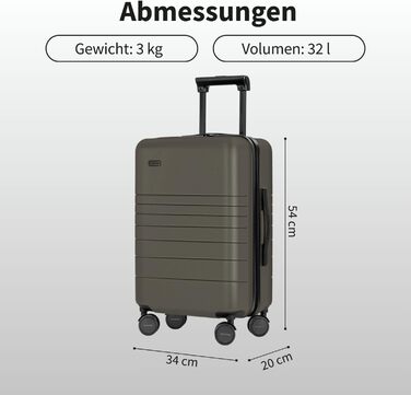 Валіза ETERNITIVE з полікарбонату та ABS: легка, з колесами 360°, з TSA-замком, для ручної поклажі, оливковий колір