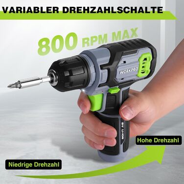 WORKPRO Акумуляторний шуруповерт 8V з набором 53 аксесуари, регульована швидкість, LED-ліхтик, для домашніх ремонтів та DIY