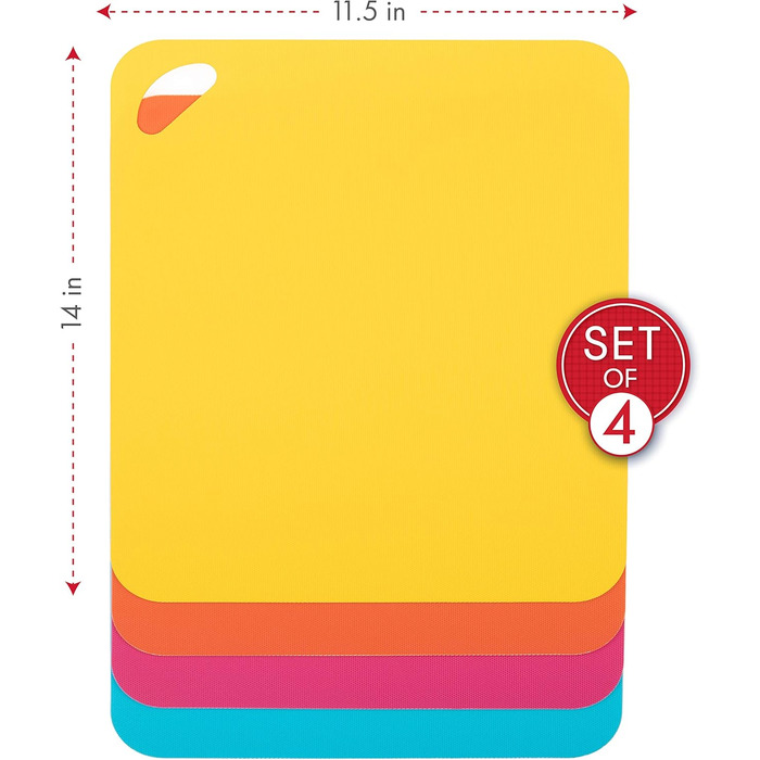 Набір килимків для обрізання Dexas, 4 шт., 14 x 20 см, антиковзаючі, для кухні, сірі, червоні, білі, зелені