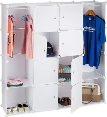 Relaxdays Clothes Cabinet Modular System with 12 Compartments, Large Plastic Wardrobe, 145.5 x 145.5 cm, White
