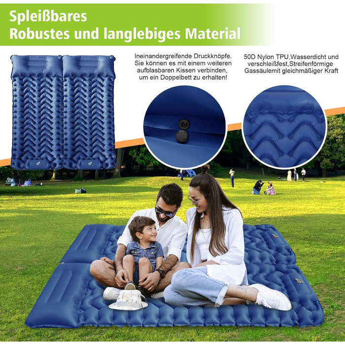 Каремат туристичний самонадувний Cunbayi з інтегрованими подушками та насосом для кемпінгу, пікніків, відпочинку на природі. Кольори: блакитний