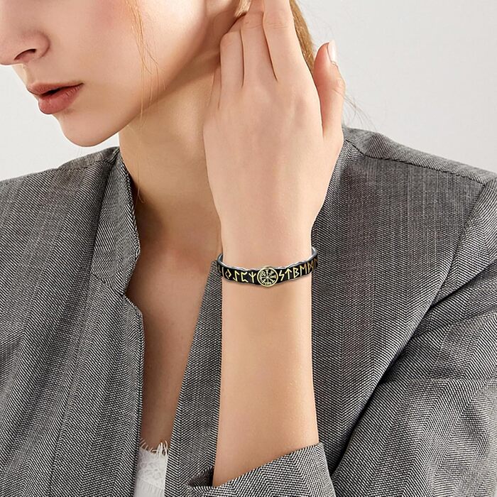 Чоловічий браслет JewelryWe з нержавіючої сталі з вовком, плетіння, стиль вікінг/байкер, відкритий браслет, срібло/золото/чорний, еластичний, Vegvisir