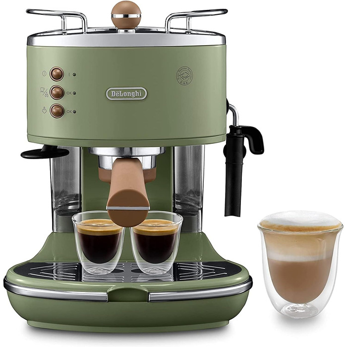 Еспресо-машина De'Longhi Icona Vintage ECOV 311.BG – Ретро дизайн, ручний капучинатор, для кави та ESE Pads, 1.4 л бак (Зелений, Single)