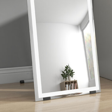 HOMCOM Full-Length Mirror 40x150cm Standing and Wall Mirror with LED Lighting, 3 Light Colors, Touch Switch in White