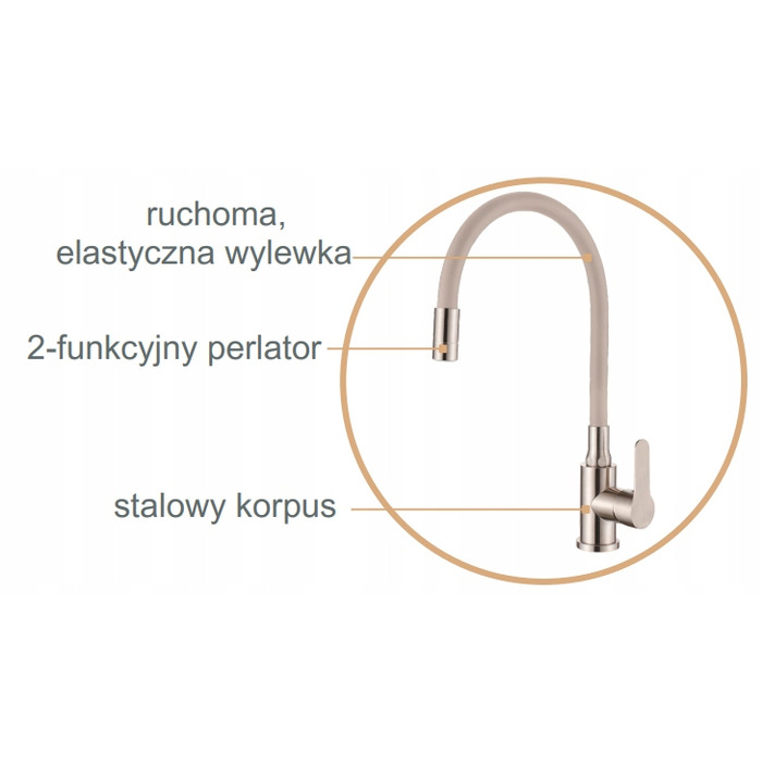 Змішувач для кухні стійка Invena Ksanti Inox сірий