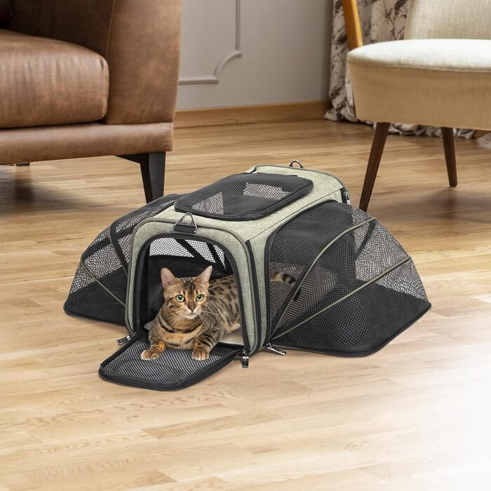 Транспортна сумка для кота Petsfit, схвалена авіаперевізниками, розширювана, зелена, розмір S, 41x25x23 см