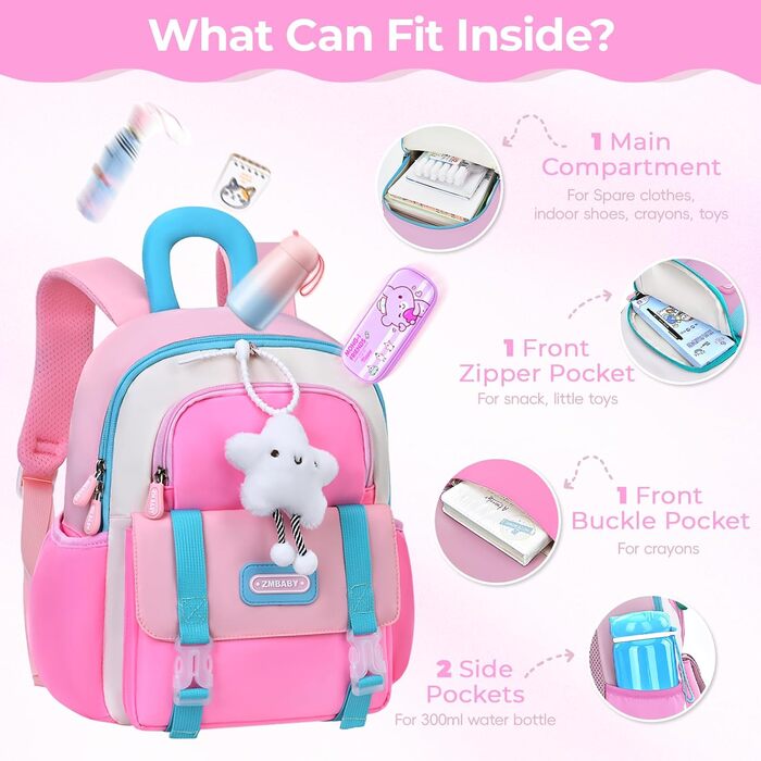 Рюкзак для дитячого садка Tanou для дівчаток, ультралегкий, з нагрудним ремінцем (рожевий)