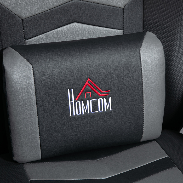 HOMCOM Gaming Chair with Massage Function, Reclining Backrest, Footrest, Supports up to 120 kg, Steel Frame, Faux Leather, Grey