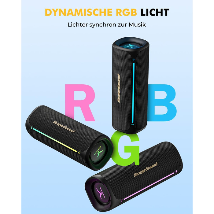 Портативна Bluetooth колонка StageSound 40W з басами, RGB підсвіткою, IP67 водонепроникна, TWS стерео, 12 год автономії для подорожей, кемпінгу, вечірок