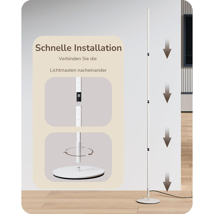 LED торшер Edishine з димуванням, тепле світло 3000K, регульована висота 146 см, для вітальні, спальні, офісу, з функцією пам'яті