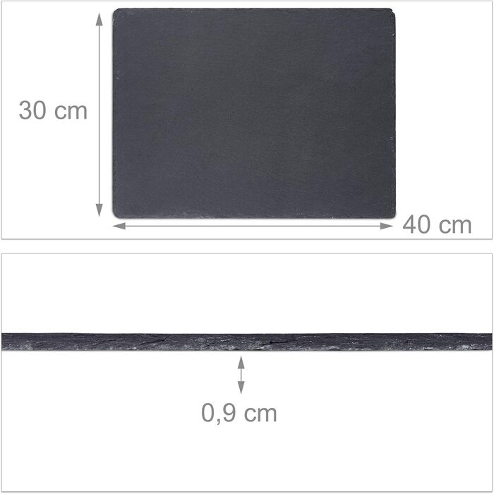 Relaxdays Slate Plates Set of 6, Large Serving Plates made of Slate, for Serving & Labeling, 30x40 cm, Anthracite