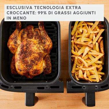 Аерофритюрниця Moulinex Dual Easy Fry 8,3 л, 7 програм, енергозбереження до 70%, подвійна чаша 5,2 л + 3,1 л, цифрове керування, книга рецептів, підходить для миття в посудомийній машині