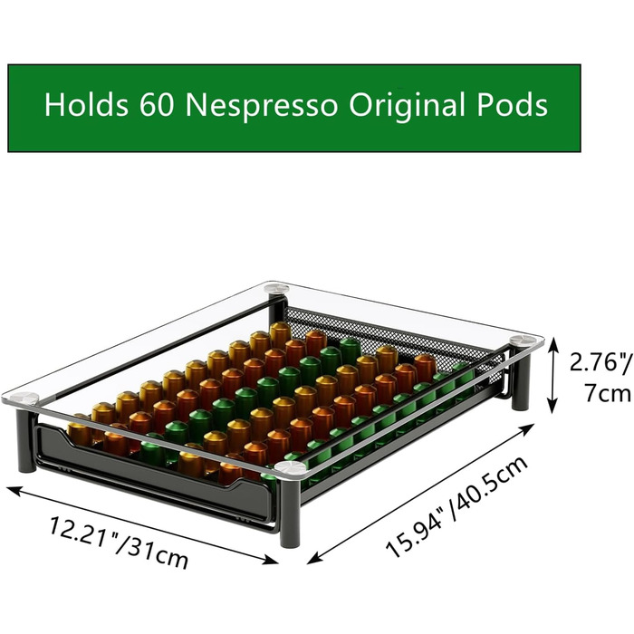 Підставка для капсул Nespresso SEVENLINE - органайзер для 60 капсул, кришталеве скло