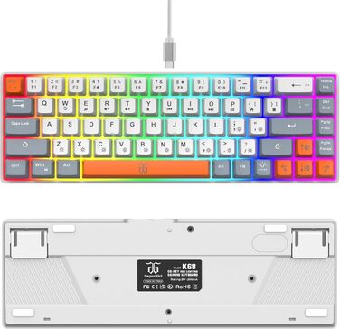 Механічна ігрова клавіатура Snpurdiri з RGB підсвічуванням, компактна, ергономічна, для офісу та ігор (63/68 біло-чорно-оранжева)