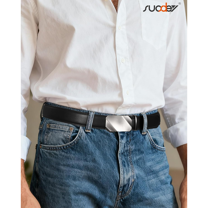 Чоловічий шкіряний ремінь SUOSDEY з автоматичною пряжкою, 35 мм, регульований без дірок, 115/130 см (чорний)