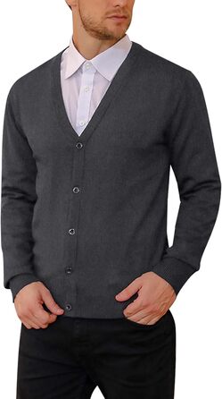 iClosa Кардиган чоловічий з V-подібним вирізом, легкий, в'язаний, з ґудзиками, темно-сірий, розмір L