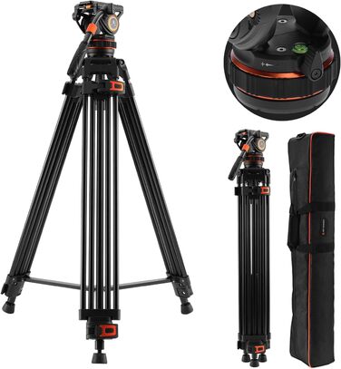 Штатив для камери K&F CONCEPT VA3+BV10: професійний відеоштатив з поворотним кріпленням, 184 см, для DSLR та відеокамер