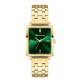 Годинник Tamaris для жінок з квадратним корпусом, сталевий або шкіряний ремінець (Золото / Зелений, Square)
