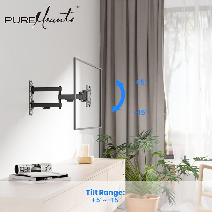 Кріплення для телевізора PureMounts - настінний кронштейн з регулюванням, чорний, VESA 200x200, для телевізорів та моніторів 13-32 дюймів, до 30 кг