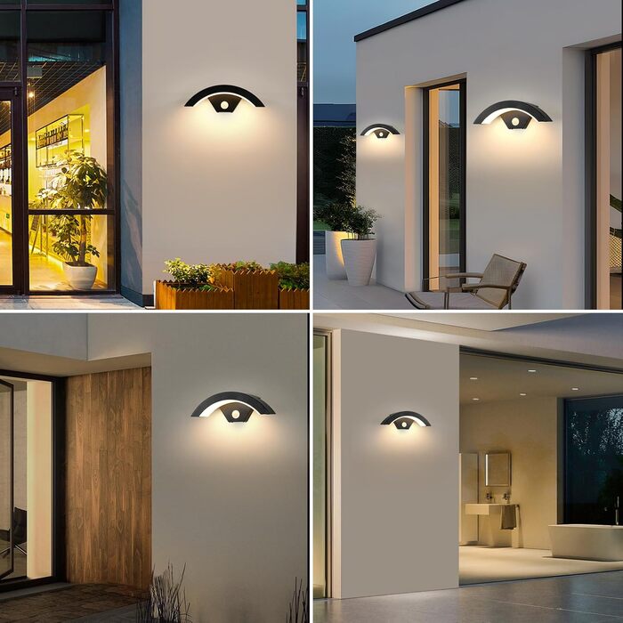 Зовнішня LED-стіна Comely 24W з датчиком руху, IP65, алюміній, тепле світло 3000K для саду, тераси, сходи, чорна (2 шт.)