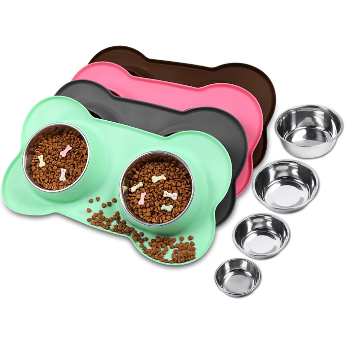 Миска для собак VIVAGLORY Splashfree - нерозливної миски для корму, з силіконовим килимком, нержавіюча сталь, S (1310 мл, м'ятний колір)