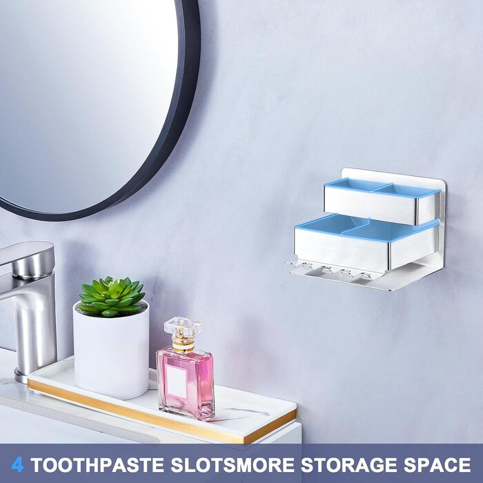 Electric toothbrush head holder, stainless steel, toothbrush holder, wall-mounted, screwless, toothbrush head holder, self-adhesive toothpaste holder for bathroom