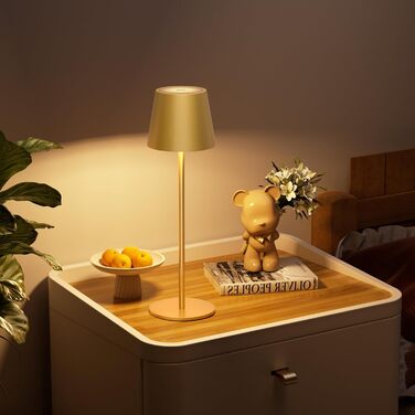 Klighten 2 шт. LED Диммерні акумуляторні настільні лампи бездротові, перезаряджаються, тепле світло 3000K, для внутрішнього та зовнішнього використання з USB-C, алюміній, IP54 водонепроникні, 2 шт. (Золотий, 2 шт.)