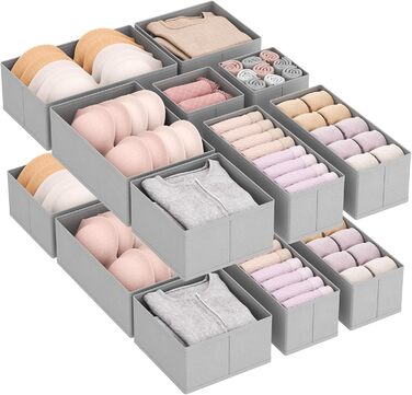 Lifewit 16-Piece Drawer Organizer Set, Closet Wardrobe Organizer, Changing Table Drawer Organization System for Wardrobe Bedroom for Clothes, Children's Clothes, Socks, Underwear, Grey
