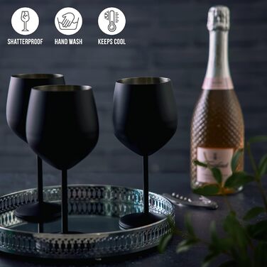 Oak & Steel – набір з 2 елегантних чорних винних келихів з нержавіючої сталі, 540 мл, небиткі, подарунковий набір для вина, для дому та вулиці, днів народжень, вечірок, кемпінгу та барбекю