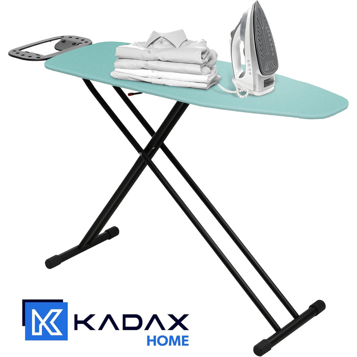 KADAX Ironing Board, 120x38 cm Folding Ironing Table, Height-Adjustable Steam Ironing Table, Steam Ironing Board with Non-Slip Feet, Table with 8mm Foam Padding (Mint)