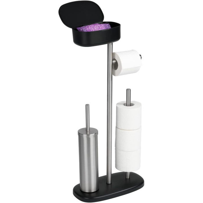 Набір для туалету WENKO Rivazza: тримач туалетного паперу з полицею, тримач для щітки, тримач для запасних рулонів, нержавіюча сталь, білий (чорний)