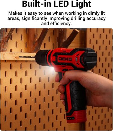Акумуляторна дриль-шуруповерт DEKO 12V: набір інструментів 238 шт. з акумулятором для дому, ремонту та рукоділля (червоний)