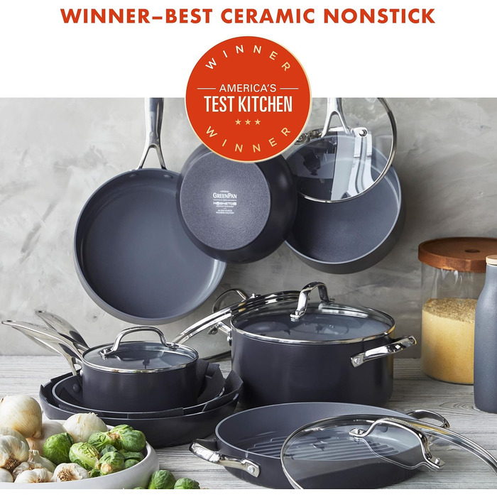 GreenPan Valencia Pro 16-Piece Cookware Set with Harteloxed, Healthy, Ceramic Non-Stick Coating, PFAS-Free, Induction, Dishwasher Safe, Oven Safe, Gray Cookware Set