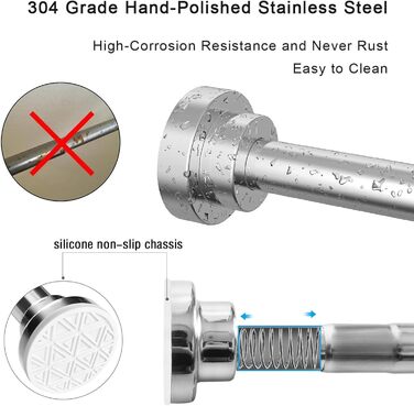 Труба для шторки у ванну/душ, телескопічна, без свердління, 60-290 см (срібляста)