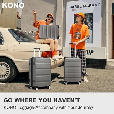 Чемодан-тележка KONO з розширенням, жорсткий корпус, XL, з TSA-замком та 4 колесами, 75x47.5x29.5 см, сірий