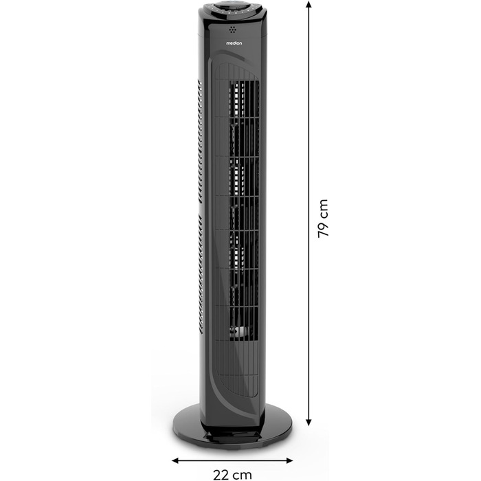 Турбовентилятор MEDION E11 TF з дистанційним керуванням: 3 швидкості, тихий режим сну, 45 Вт, 60° гойдання, таймер, MD12067, чорний