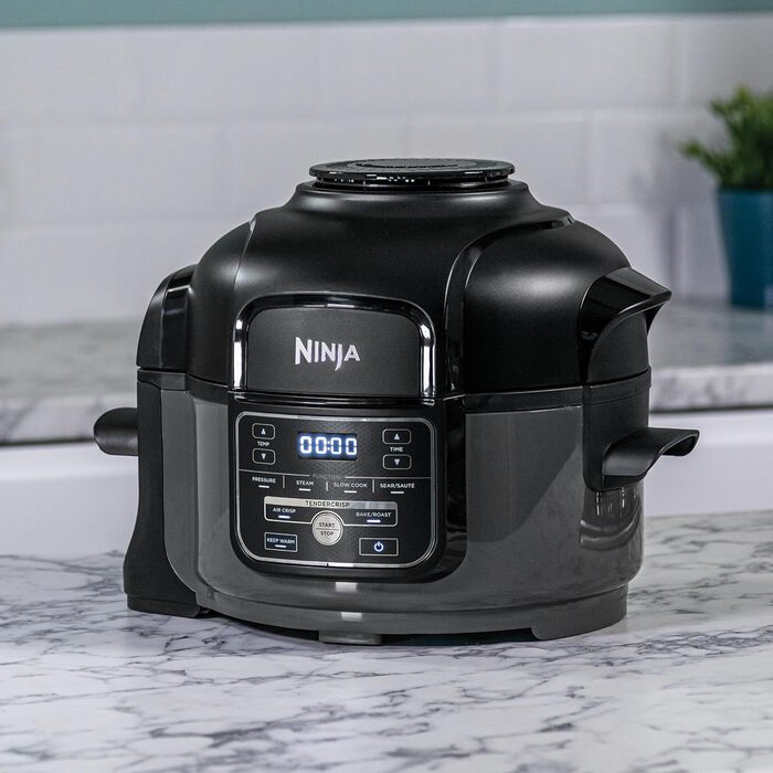 Ninja Foodi MINI Multi-Cooker, 4.7L, 6-in-1 Multi-Cooker, Pressure Cooker, Air Fryer, Slow Cooker, 1460W, Grey/Black OP100EU