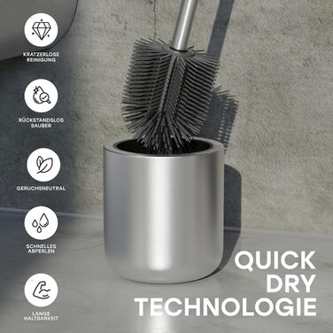 Набір для туалету SAVEGA: щітка для унітазу з нержавіючої сталі та силікону з підставкою, антибактеріальна головка, WC-газетниця, сріблястий колір