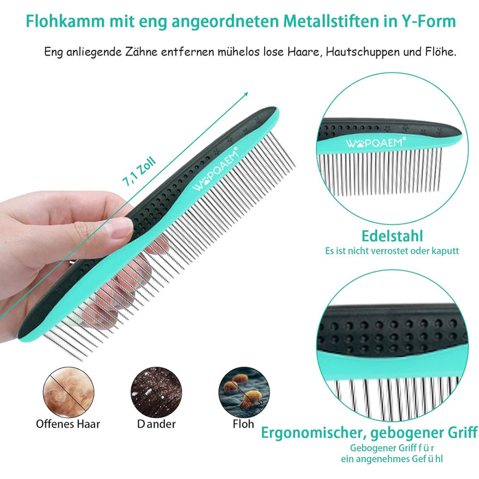 Щітка для собак і котів, самоочисна, для вичісування підшерстка та відмерлого волосся, ідеальна для довгошерстих та короткошерстих порід, делікатна до шкіри, зменшує випадіння шерсті, синя (зелена - набір 5 в 1)