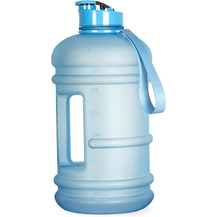 TOOFEEL Water Bottle 2L - 2 Liter Water Bottle BPA Free, Large Bottle, Reusable Sport Water Bottle with Marked Measurements, Gym Water Bottle - (Matte Light Blue, 2200 ml)
