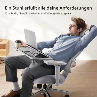 Офісне крісло Newtral MAGICH 003: ергономічне, з підлокітниками та підголівником, до 150 кг, сірого кольору + знімна стільниця