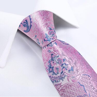 Краватка чоловіча DiBanGu Paisley шовкова, рожево-блакитна + хустинка + запонки + зажим для краватки для вечірки, випускного