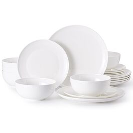 Сервіз HIKAA на 6 осіб, 18 предметів, з кісткового фарфору, набір тарілок, безпечний для мікрохвильової печі та посудомийної машини, для дому, весіль, легкий та довговічний (білий)