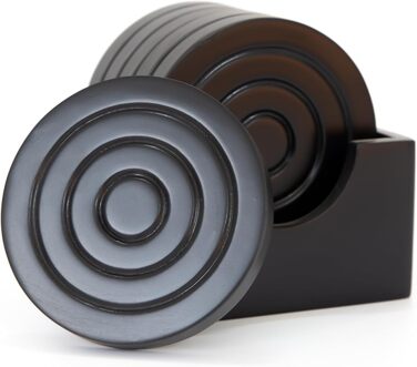Colorful Wooden Coasters for Drinks - 6-Piece Set for Drinking Glasses, Table Protector for Every Table Type, Gift Set for All Occasions (Black, Coasters (With Holder))