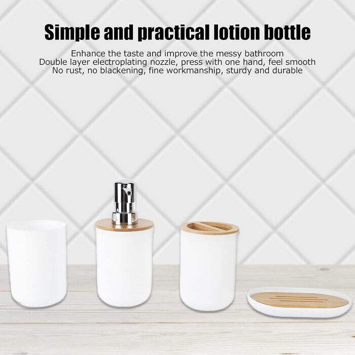 Набір аксесуарів для ванної кімнати на 4 предмети: тримач для зубних щіток, мильниця, дозатор для лосьйону, стакан для ополіскувача, сучасна сантехніка для дому та готелю (білий)